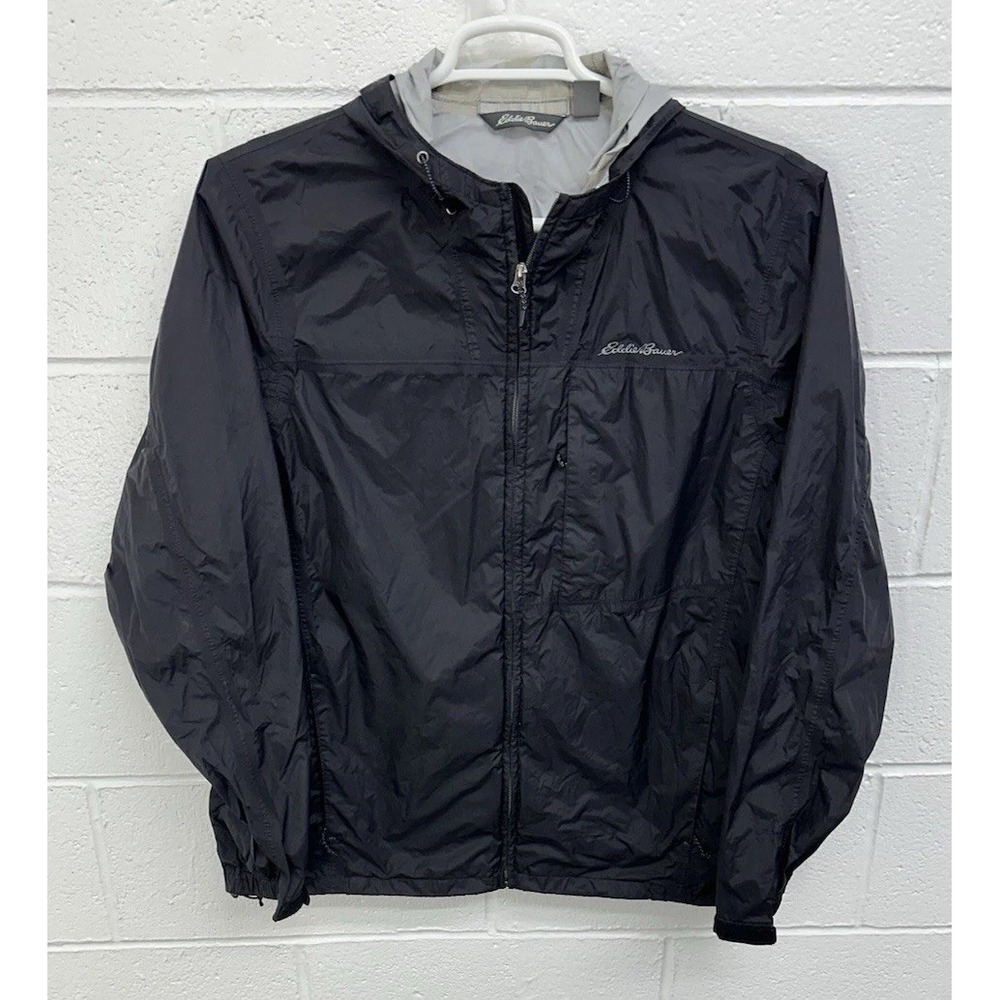 Eddie Bauer‎ Weatheredge Rain Jacket Black Hooded Waterproof / Men's Large